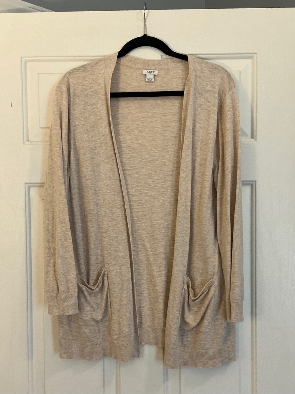 J. Crew Open-Front Cardigan Sweater in Light Tan 100% Cotton size Large